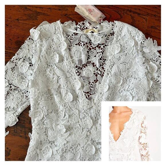 LoveShackFancy Bridal Sylvester Lace Guipure Plunge V Wedding Gown Size 14 NWT - Picture 9 of 14